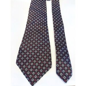 Chaps Mens Silk Tie Burgundy White Circles Pattern
